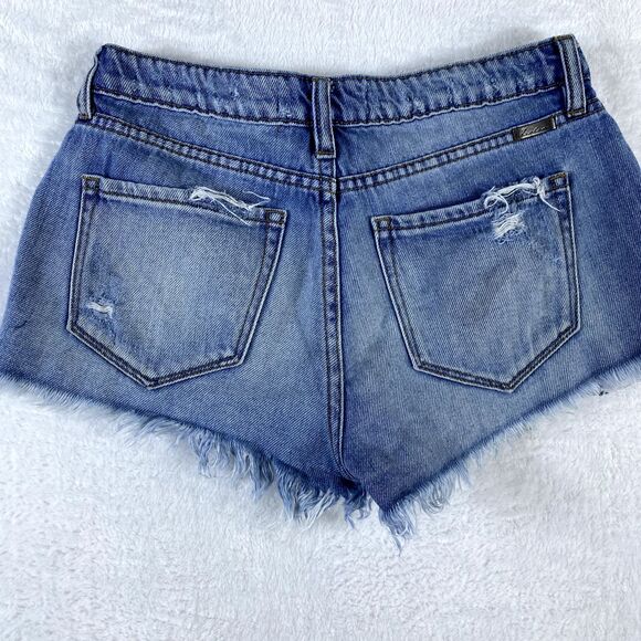 Kancan Denim Shorts Women Sz XS Cut-Off‎ Distressed Exposed Button Fly - Picture 10 of 13